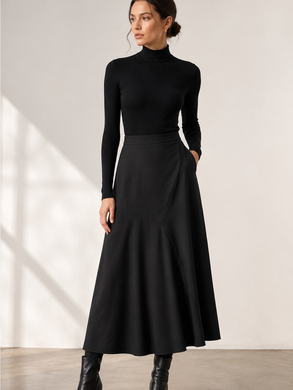 Marcella NYC Black Asymmetrical Seam Maxi Skirt Size Medium Minimalist - Picture 1 of 10
